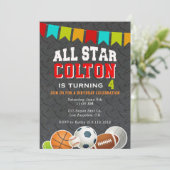 All Star Boys Sportverjaardag Uitnodiging (Staand voorkant)