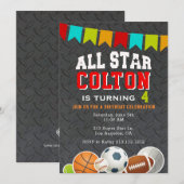 All Star Boys Sportverjaardag Uitnodiging (Voorkant / Achterkant)