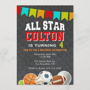 All Star Boys Sportverjaardag Uitnodiging