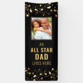 ALL STAR DAD WOONT HIER Zwart Gouden Sterren Foto Spandoek (Verticaal)
