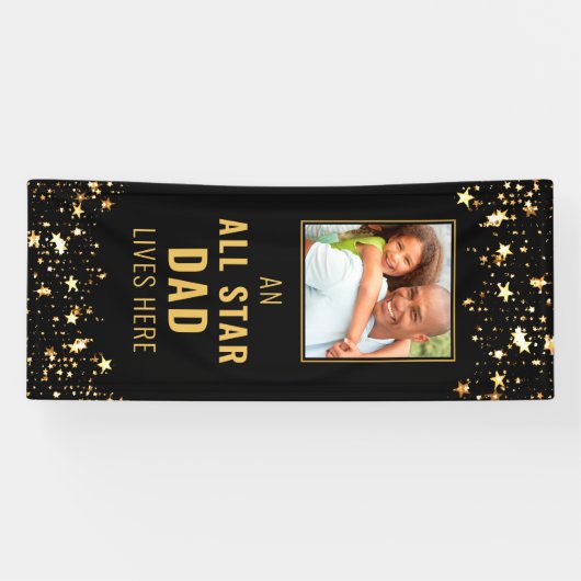 ALL STAR DAD WOONT HIER Zwart Gouden Sterren Foto Spandoek (Horizontaal)