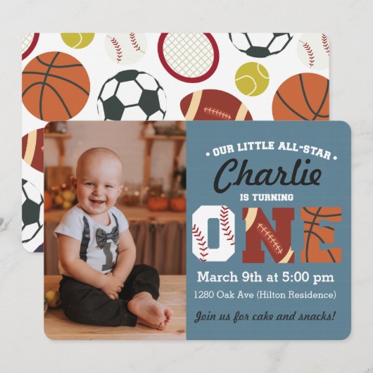 All-Star First Birthday Kaart (Voorkant / Achterkant)