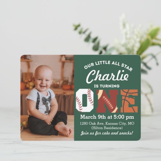 All-Star First Birthday Uitnodiging (Staand voorkant)