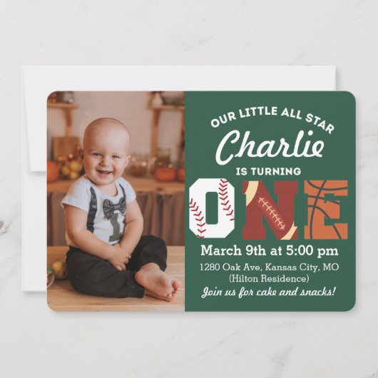 All-Star First Birthday Uitnodiging (Voorkant)