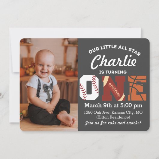 All-Star First Birthday Uitnodiging (Voorkant)