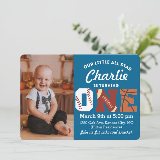 All-Star First Birthday Uitnodiging (Staand voorkant)