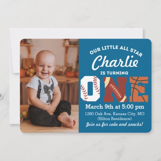 All-Star First Birthday Uitnodiging (Voorkant)