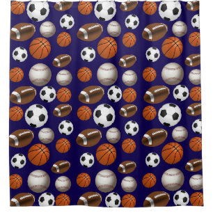 All Star Gevarieerde Sportballen Navy Blauwe Douchegordijn