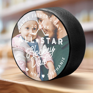 All Star Hockey Papa Happy Vaderdag Foto Gift Hockey Puck
