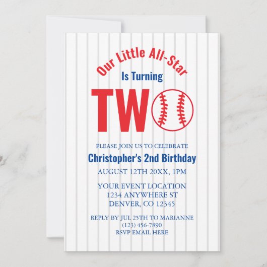 All-Star Honkbal 2e Verjaardag Kaart (Voorkant)
