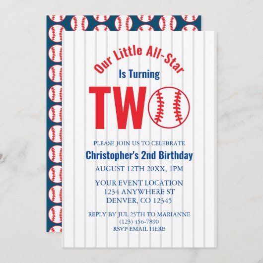 All-Star Honkbal 2e Verjaardag Kaart (Voorkant / Achterkant)