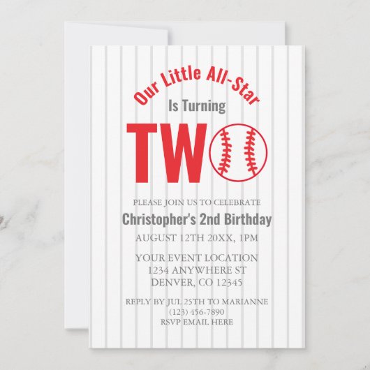 All-Star Honkbal 2e Verjaardag Kaart (Voorkant)