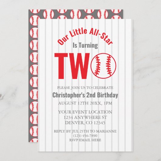 All-Star Honkbal 2e Verjaardag Kaart (Voorkant / Achterkant)