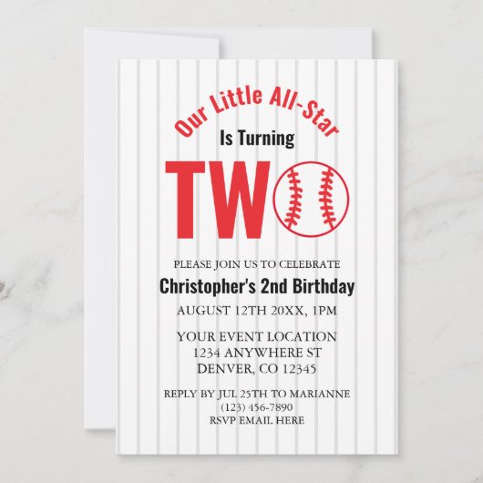 All-Star-honkbal 2e verjaardag Kaart (Voorkant)