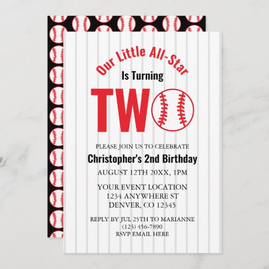 All-Star-honkbal 2e verjaardag Kaart (Voorkant / Achterkant)