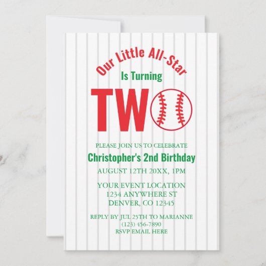 All-Star Honkbal 2e Verjaardag Kaart (Voorkant)