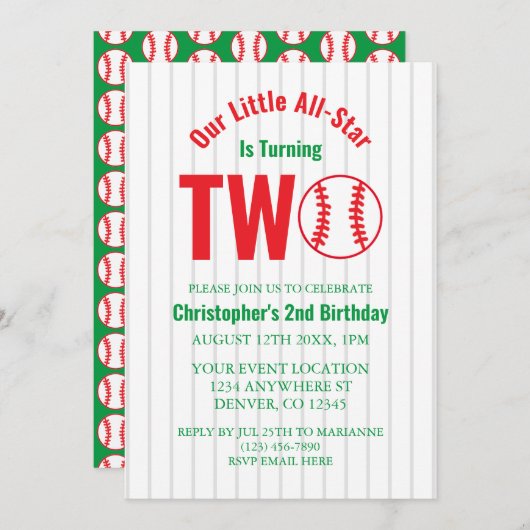 All-Star Honkbal 2e Verjaardag Kaart (Voorkant / Achterkant)
