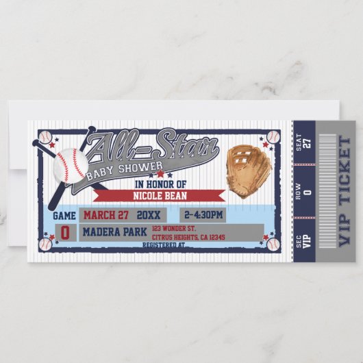 All Star Honkbal Baby Shower Ticket Uitnodiging (Voorkant)