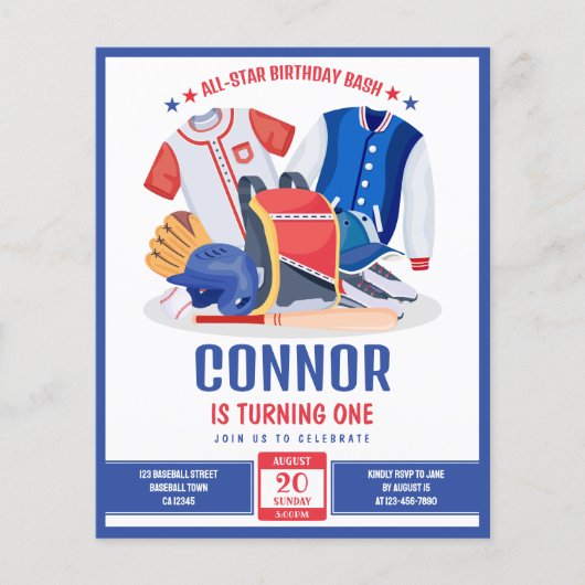 All Star Honkbal Budget Uitnodiging Verjaardag (Voorkant)