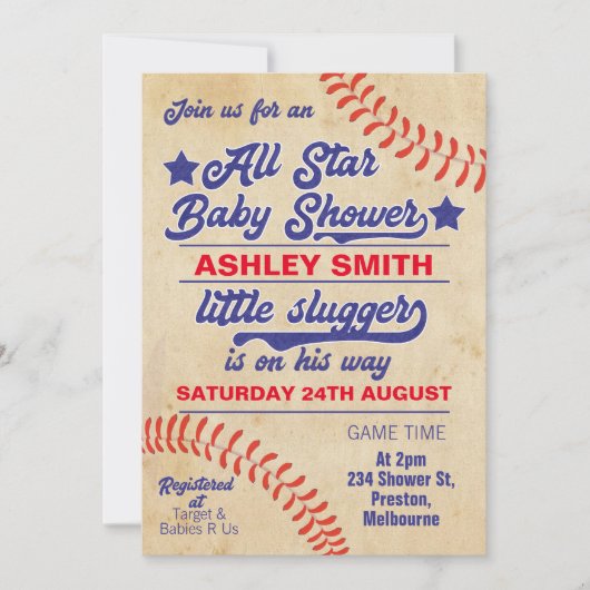 All Star of Baseball Baby shower Uitnodiging (Voorkant)