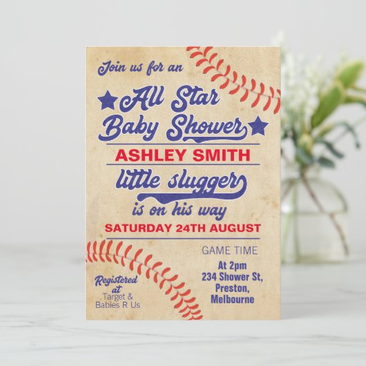 All Star of Baseball Baby shower Uitnodiging (Staand voorkant)