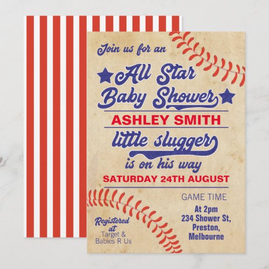 All Star of Baseball Baby shower Uitnodiging (Voorkant / Achterkant)