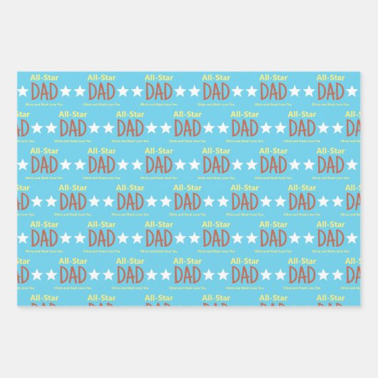 All-Star Papa Sky Blauw en Geel Kindernamen Inpakpapier Vel (Voorkant 2)