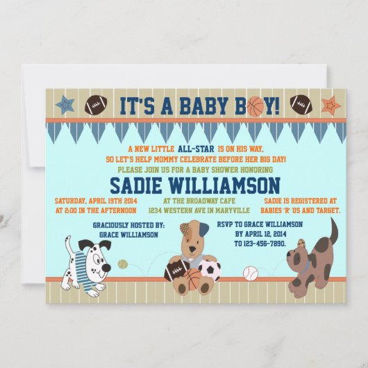 All-Star Puppies Baby Boy Shower Uitnodiging (Voorkant)