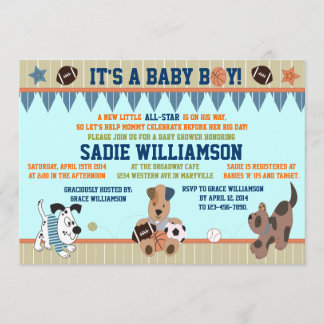 All-Star Puppies Baby Boy Shower Uitnodiging