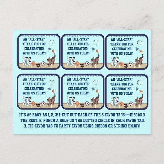 All-Star Puppies Baby shower Favor Labels Briefkaart (Voorkant)