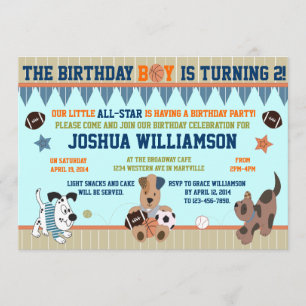 All-Star Puppies Boy Verjaardagsfeestje Uitnodigin Kaart
