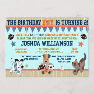 All-Star Puppies Boy Verjaardagsfeestje Uitnodigin Kaart