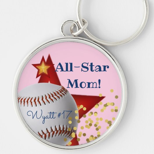 All-Star roze glinster honkbal Moeder Sleutelhanger (Voorkant)