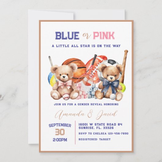ALL STAR SPORT Baby Gender Reveal Invitation Kaart (Voorkant)