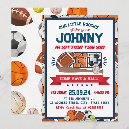 All Star Sport Eerste Uitnodiging Verjaardag (Voorkant / Achterkant)