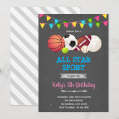 All star sport meisje party Uitnodiging (Voorkant / Achterkant)