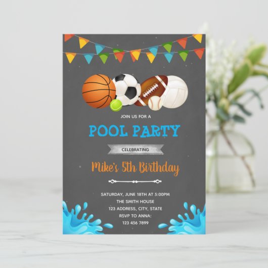 All star sport pool party kaart (Staand voorkant)