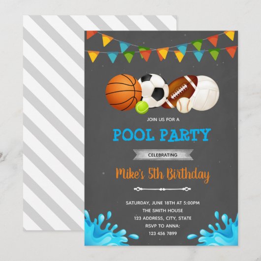 All star sport pool party kaart (Voorkant / Achterkant)