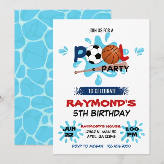 All Star Sport Pool Party Verjaardag Kaart (Voorkant / Achterkant)