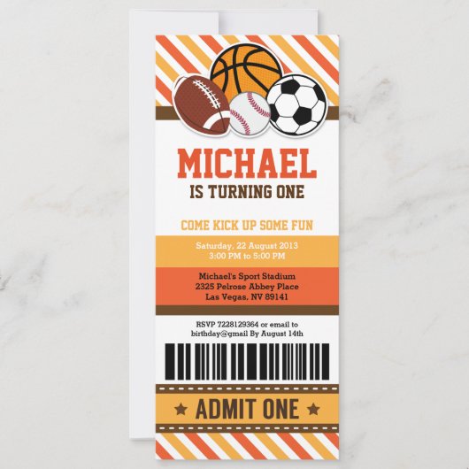 All Star Sport Ticket Pass Birthday Uitnodiging (Voorkant)