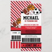 All Star Sport Ticket Pass Birthday Uitnodiging (Voorkant / Achterkant)