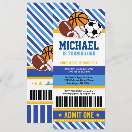 All Star Sport Ticket Pass Birthday Uitnodiging (Voorkant / Achterkant)