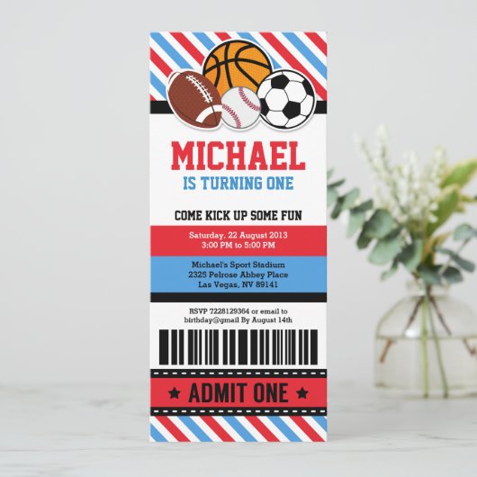 All Star Sport Ticket Pass Birthday Uitnodiging (Staand voorkant)