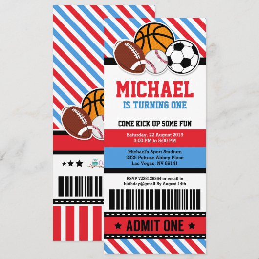 All Star Sport Ticket Pass Birthday Uitnodiging (Voorkant / Achterkant)