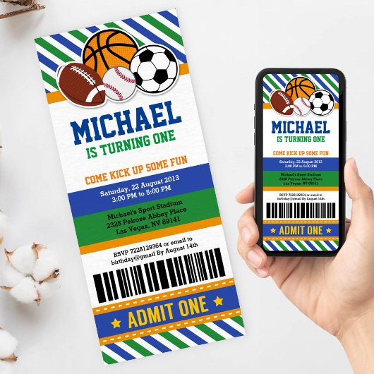 All Star Sport Ticket Pass Birthday Uitnodiging