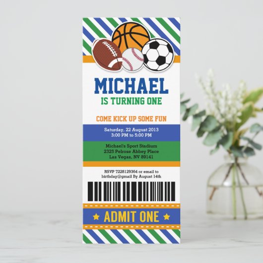 All Star Sport Ticket Pass Birthday Uitnodiging (Staand voorkant)