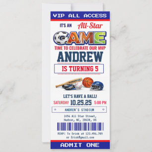 All Star Sport Ticket Verjaardagsfeest Uitnodiging