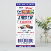 All Star Sport Ticket Verjaardagsfeest Uitnodiging (Staand voorkant)