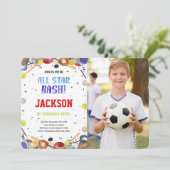 All Star Sport verjaardagsfoto uitnodigingen (Staand voorkant)