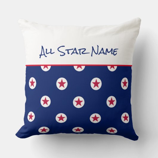 All Star Sportnaam Rood Wit Blauw Excellence Kussen (Voorkant)